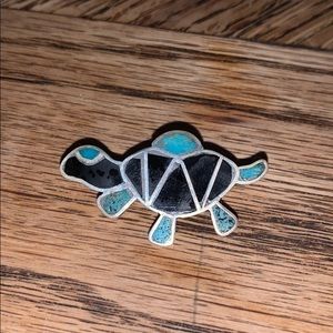 Turquoise and silver turtle pin